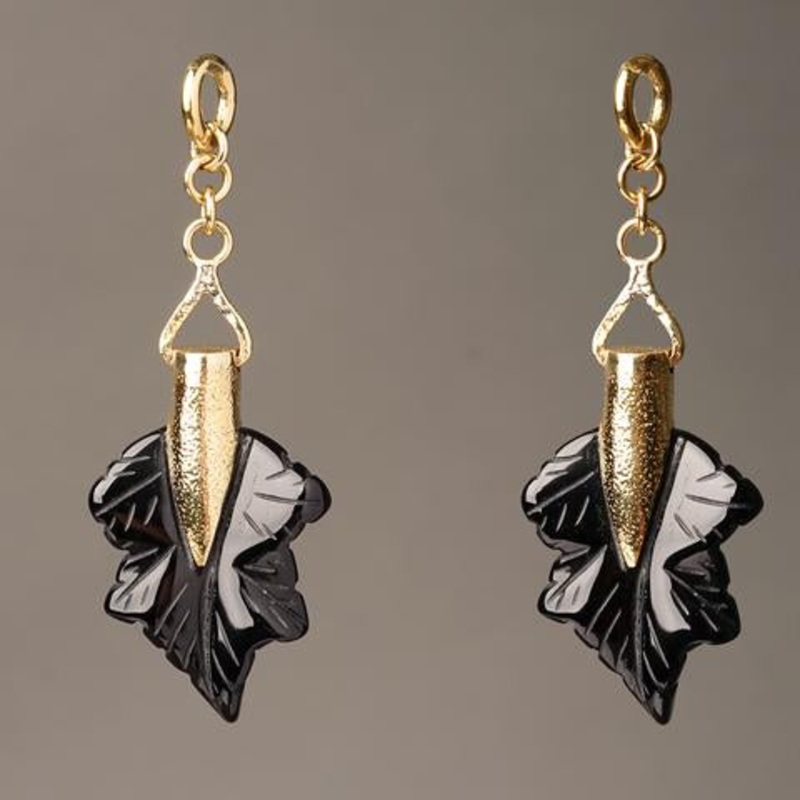 Black Obsidian Maple Leaf Pendants by Diablo Organics 35mm Small Black Obsidian Pair