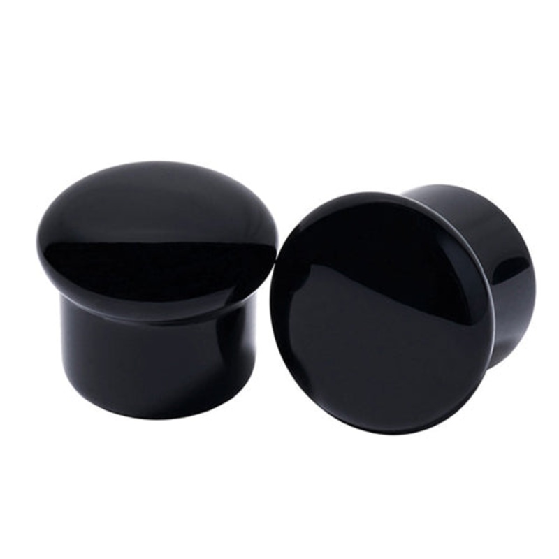 Black Obsidian Single Flare Plugs by Diablo Organics 8 gauge (3mm) Black Obsidian Pair