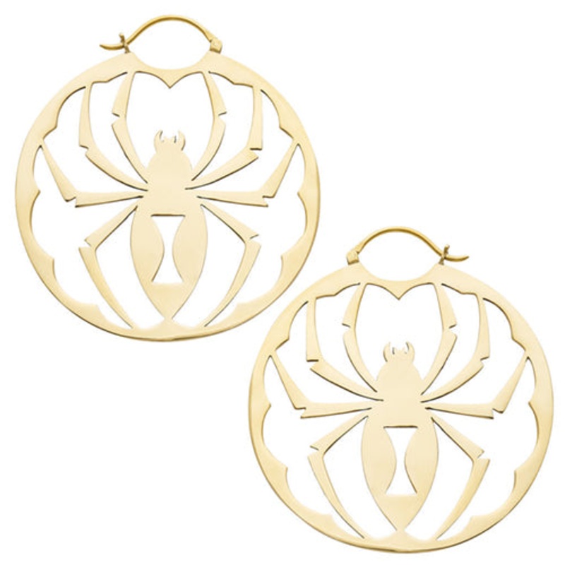 Black Widow Hoops by Diablo Organics 70mm diameter (Small) Yellow Brass Pair