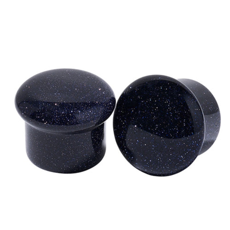 Blue Goldstone Single Flare Plugs by Diablo Organics 4 gauge (5mm) Blue Goldstone Pair