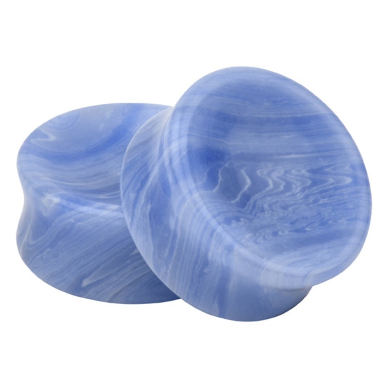Blue Lace Agate Concave Plugs 0 gauge (8mm) Blue Lace Agate Pair