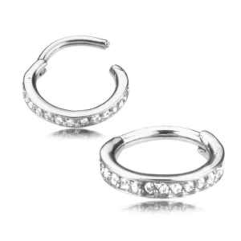 CZ Paved Hinged Segment Ring 16g – 5/16″ diameter (8mm) Clear Gold Stainless