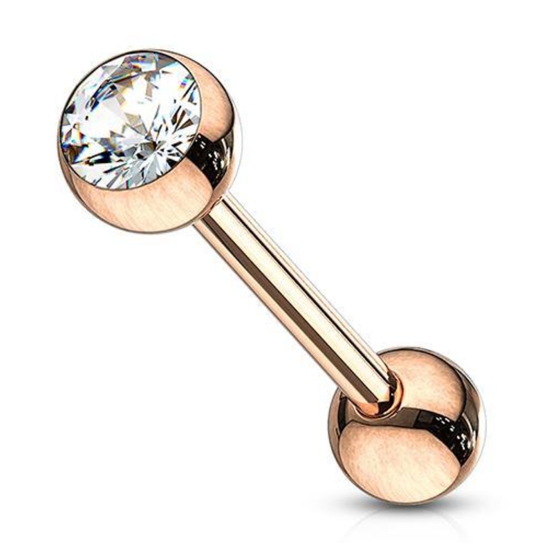 CZ Rose Gold Tongue Barbell 14g – 5/8″ long (16mm) Clear Rose Gold Stainless