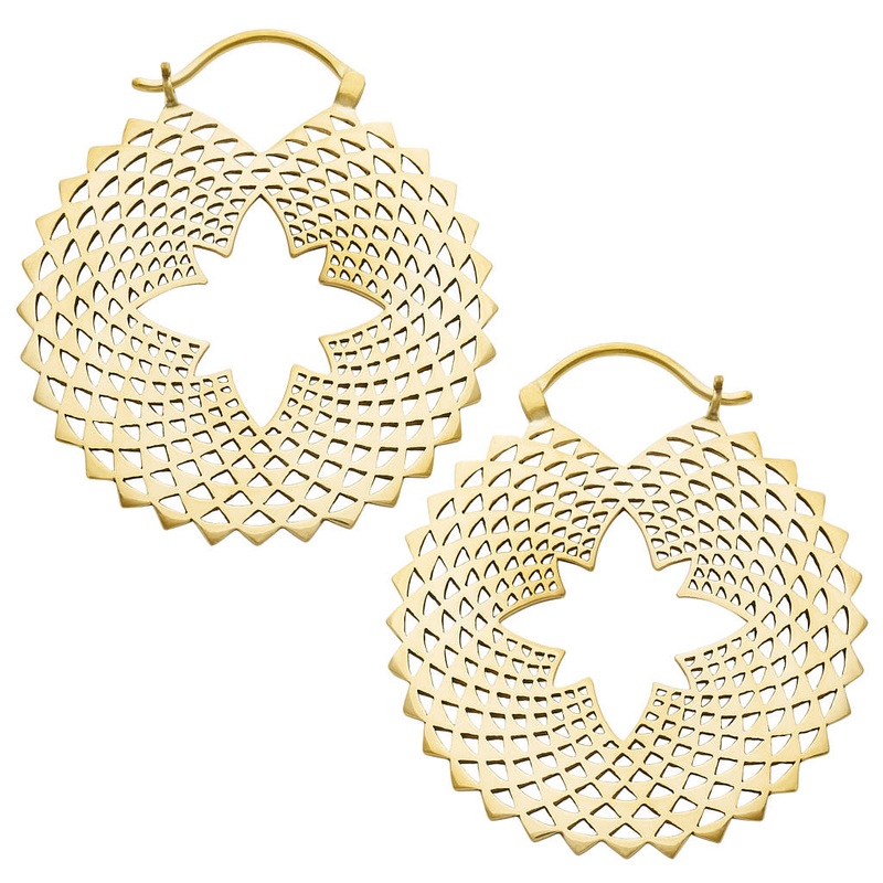 Fractal Hoops by Diablo Organics 70mm diameter (Small) Yellow Brass Pair