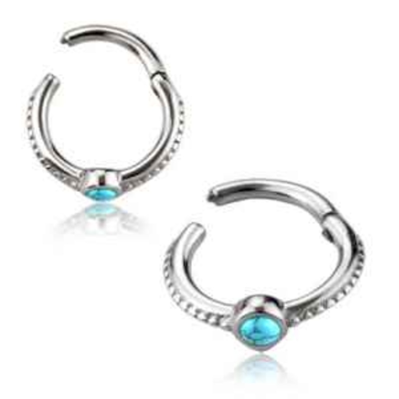 Gem Beaded Hinged Segment Ring 16g – 5/16″ diameter (8mm) Turquoise Stainless Steel