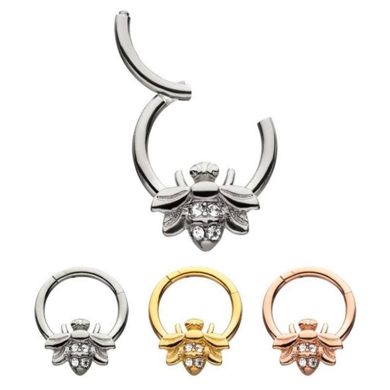 Honey Bee Hinged Segment Ring 16g – 5/16″ diameter (8mm) Clear Stainless Steel