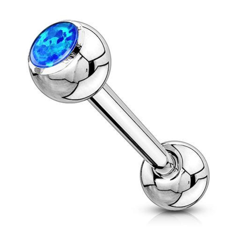 Opal Stainless Tongue Barbell 14g – 5/8″ long (16mm) Blue Stainless Steel