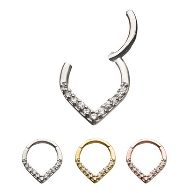Prong CZ V-Shaped Hinged Segment Ring 16g – 5/16″ diameter (8mm) Clear Stainless Steel