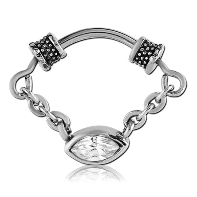 Stainless Septum Barbell w/ CZ Eye Chain 14g – 5/16″ long (8mm) Clear Stainless Steel