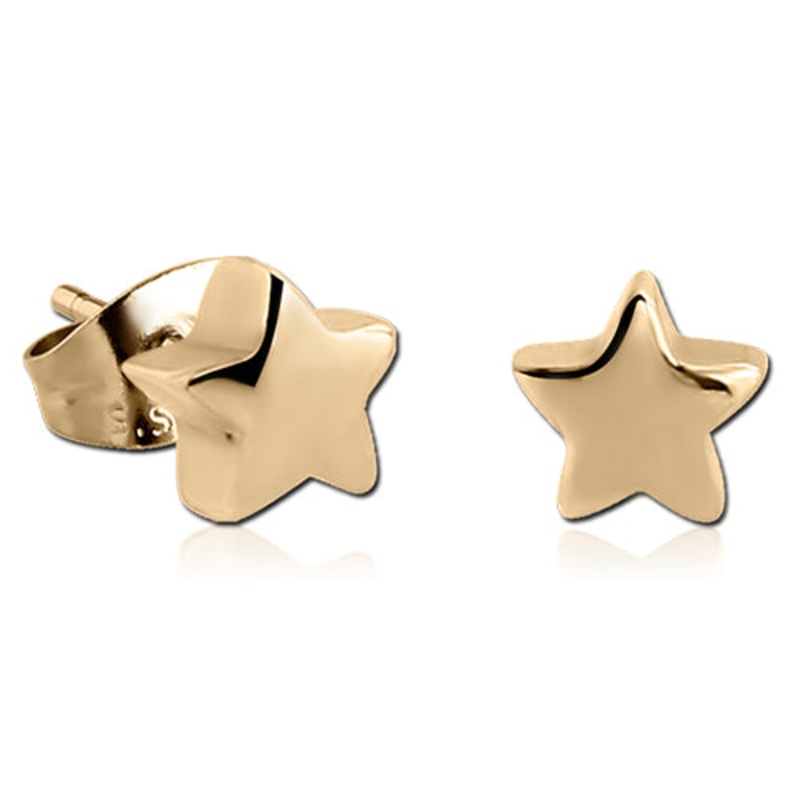 Zircon Gold Star Stud Earrings 20 gauge Zircon Gold Stainless Pair