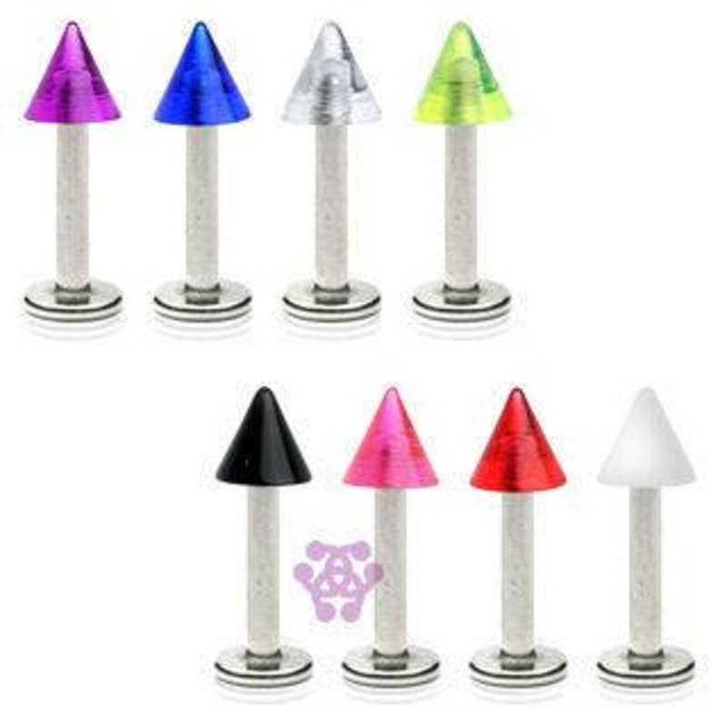16g Spiked Acrylic Labret 16g – 5/16″ long (8mm) – 3x3mm cone Black