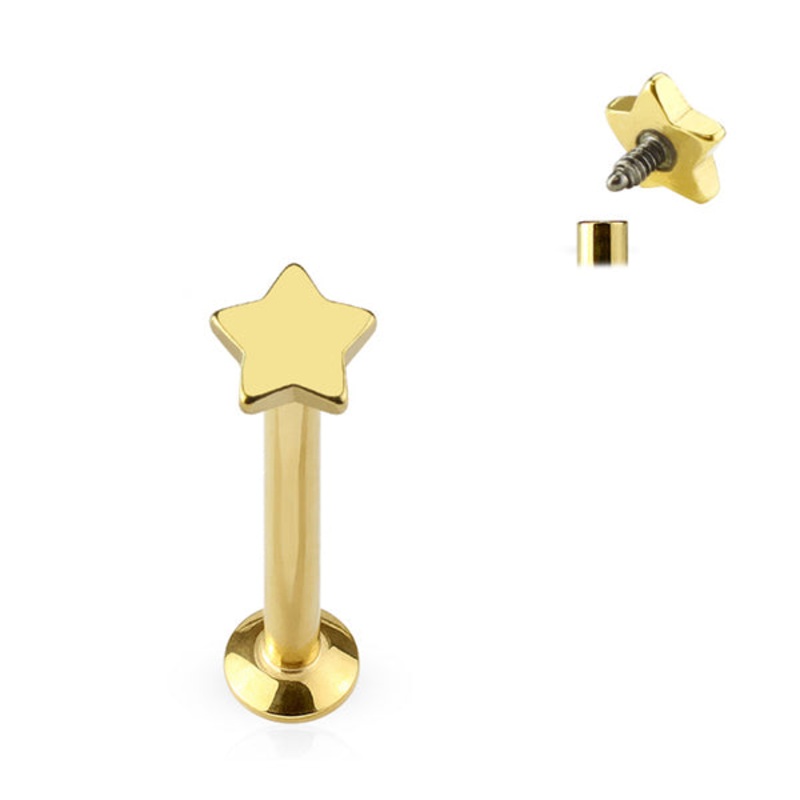 16g Star Gold Labret 16g – 5/16″ long (8mm) Gold Stainless