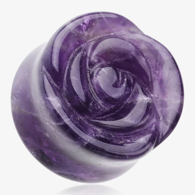 Amethyst Rose Plugs 2 gauge (6mm) Amethyst Pair