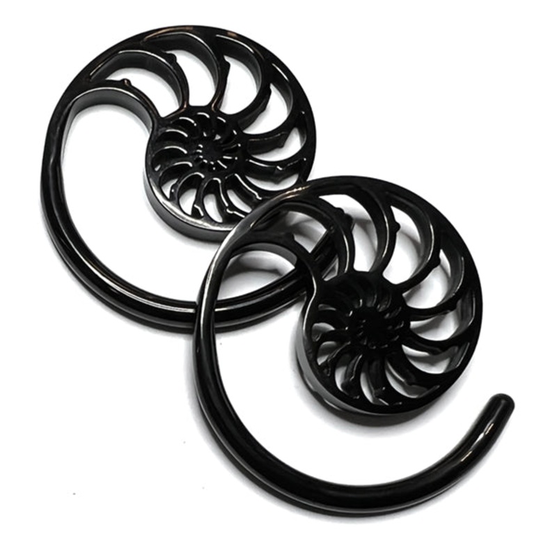 Ammonite Black Spirals 6 gauge (4mm) Black Pair