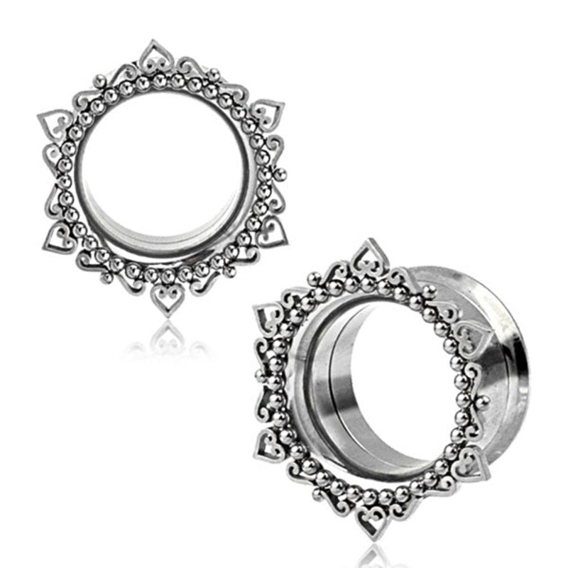 Bali Heart Stainless Tunnels 1/2 inch (12mm) Stainless Steel Pair