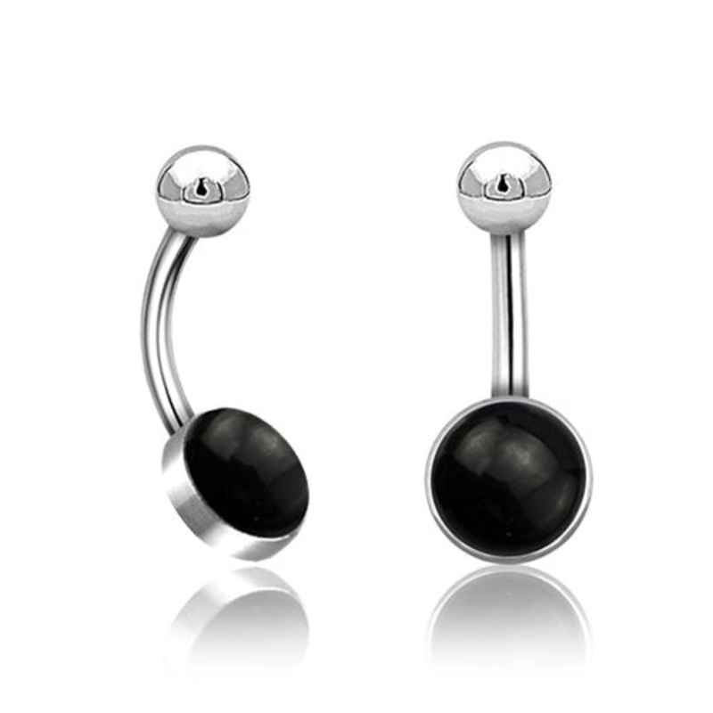 Black Onyx Stainless Belly Barbell 14g – 3/8″ long (10mm) Black Onyx Stainless Steel