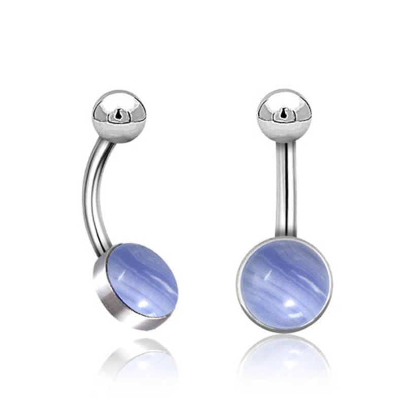 Blue Lace Agate Stainless Belly Barbell 14g – 3/8″ long (10mm) Blue Lace Agate Stainless Steel