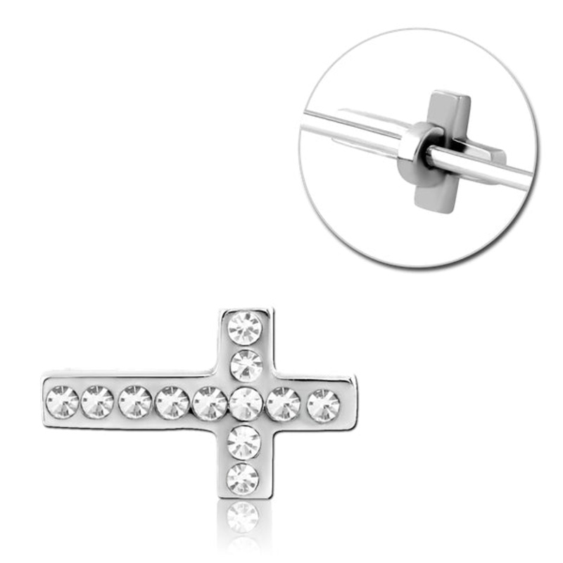 CZ Cross Stainless Barbell Charm 9.2×14.5mm Clear Stainless Steel