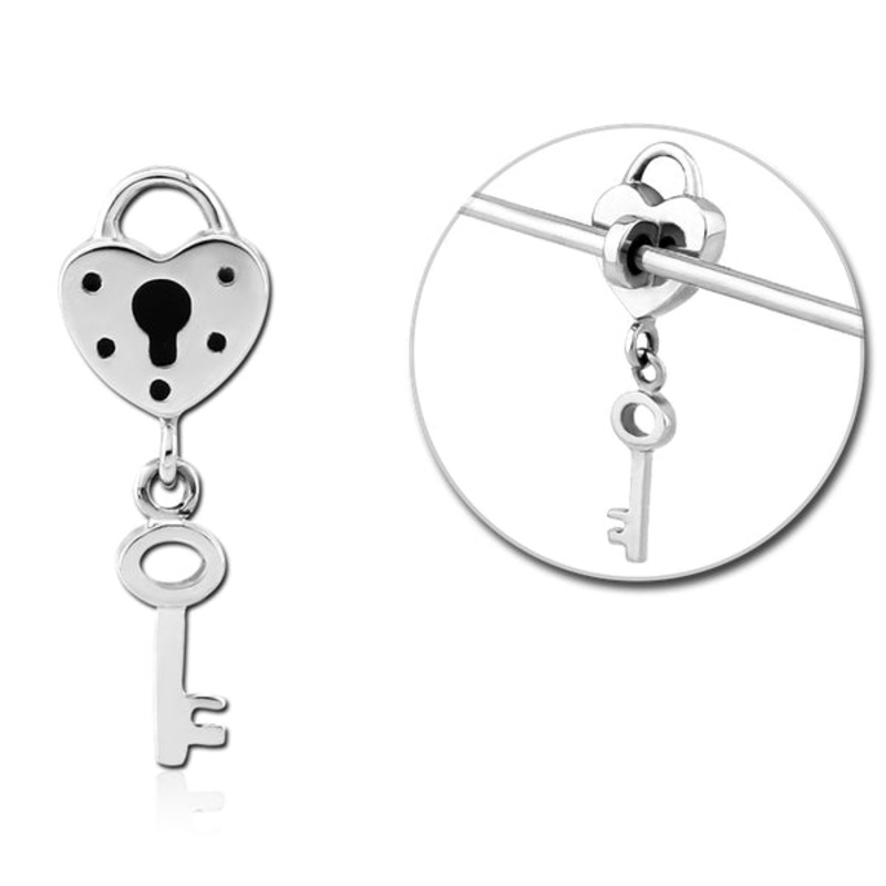 Heart & Key Stainless Barbell Charm 8.4x25mm Stainless Steel