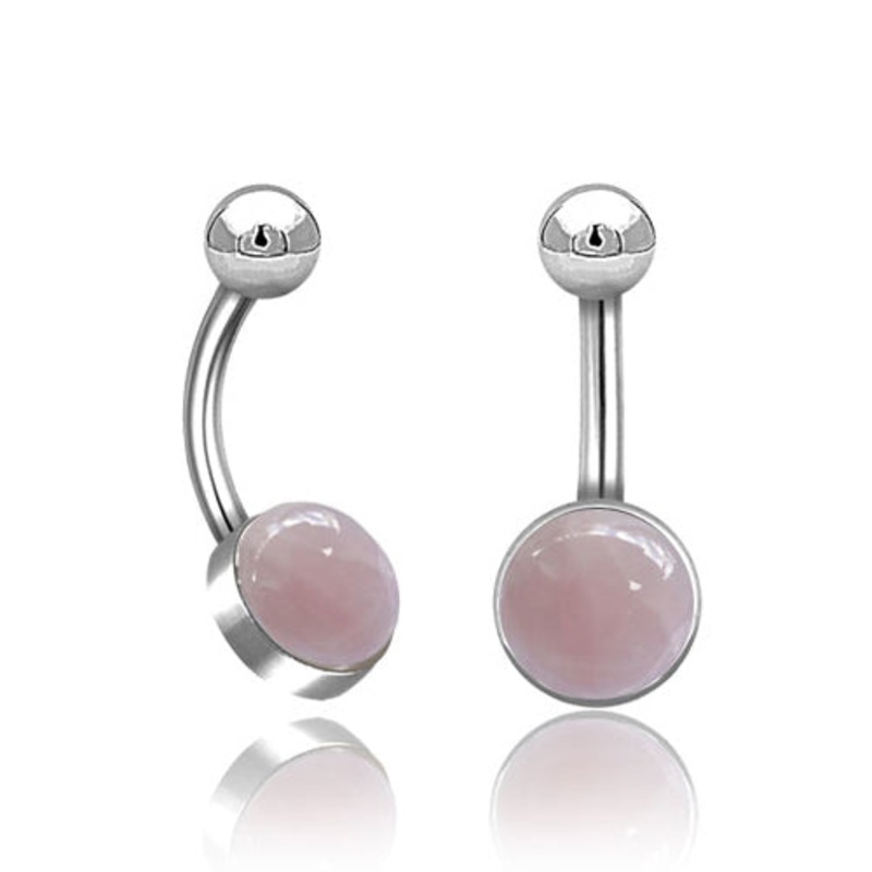 Rose Quartz Stainless Belly Barbell 14g – 3/8″ long (10mm) Rose Quartz Stainless Steel