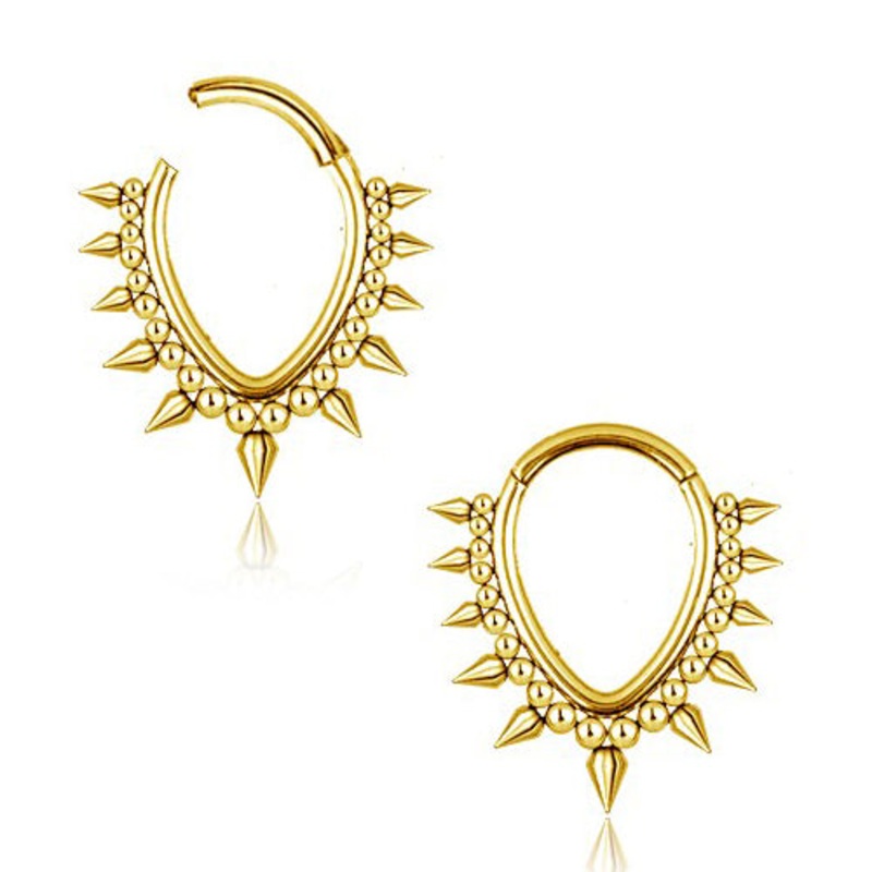Spiked V-Shape Hinged Segment Ring 16g – 5/16″ diameter (8mm) Gold Stainless