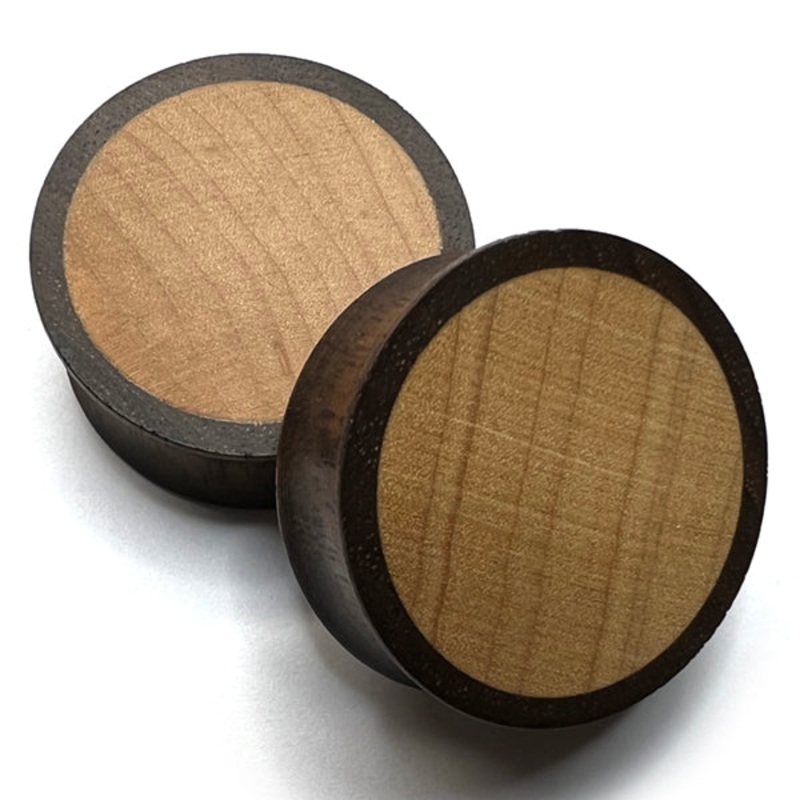 Walnut & Maple Inlay Plugs 00 gauge (10mm) – 10mm wearable Walnut & Maple