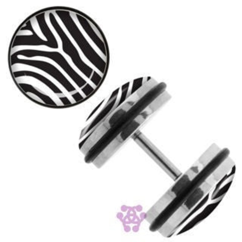 Zebra Fake Plugs 18g – 1/4″ long (6mm) Stainless Steel