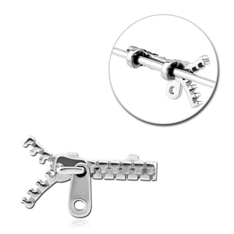 Zipper Stainless Barbell Charm 10.6x20mm Stainless Steel