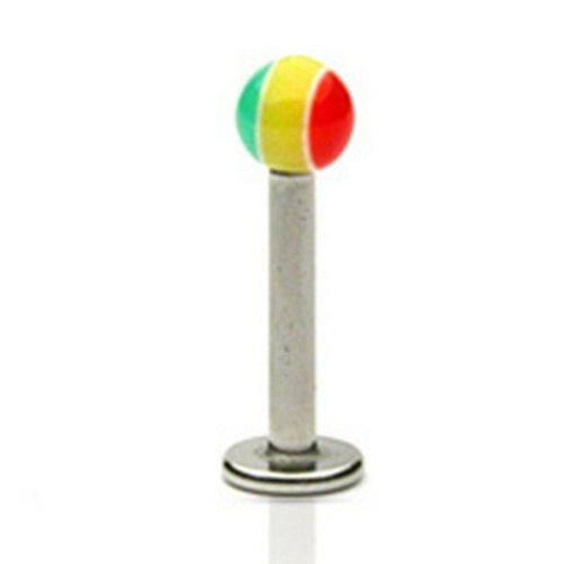 14g Rasta Labret 14g – 3/8″ long (10mm) – 4mm ball Stainless Steel