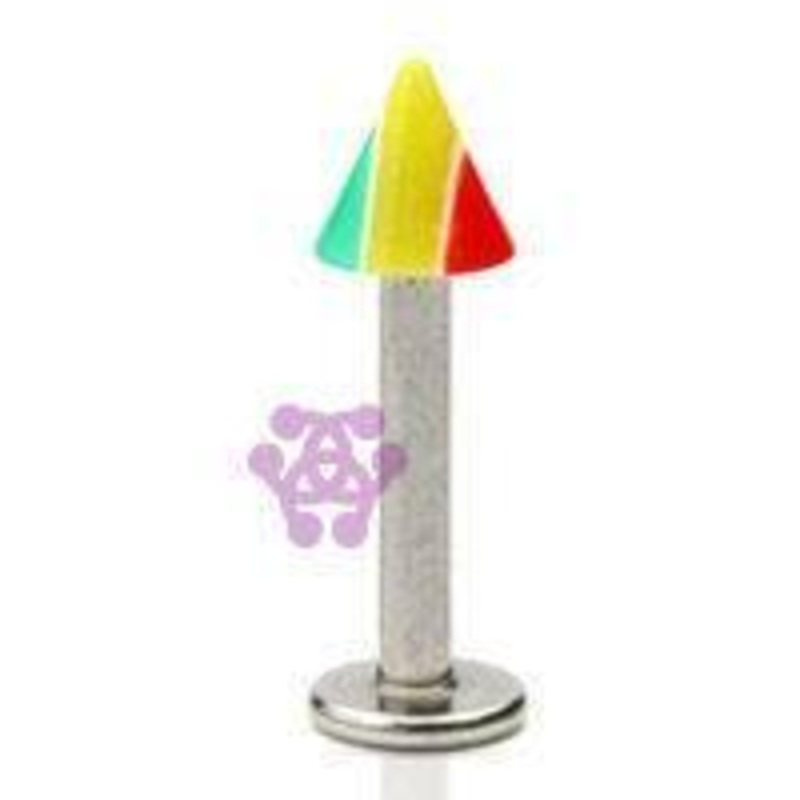 14g Rasta Labret Spike 14g – 3/8″ long (10mm) – 4x4mm cone Stainless Steel