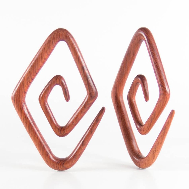 Bloodwood Diamond Spirals by Siam Organics 0 gauge (8mm) Bloodwood Pair