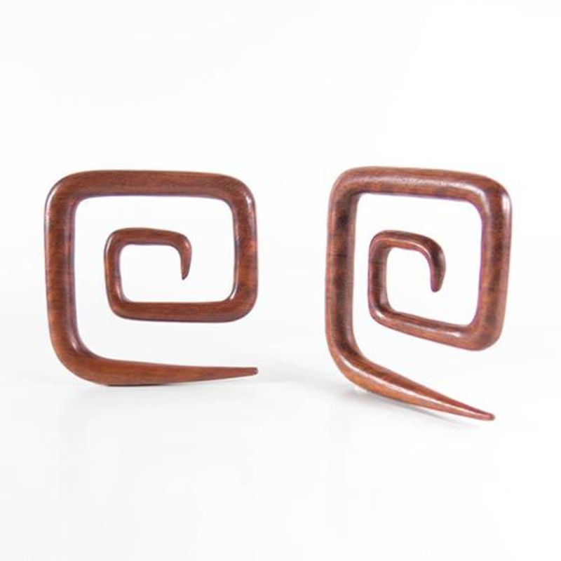 Bloodwood Square Spirals by Siam Organics 0 gauge (8mm) Bloodwood Pair