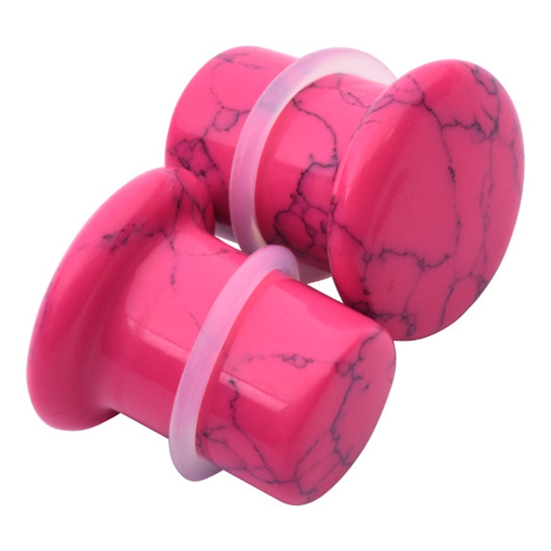 Pink Howlite Single Flare Plugs 8 gauge (3mm) Pink Howlite