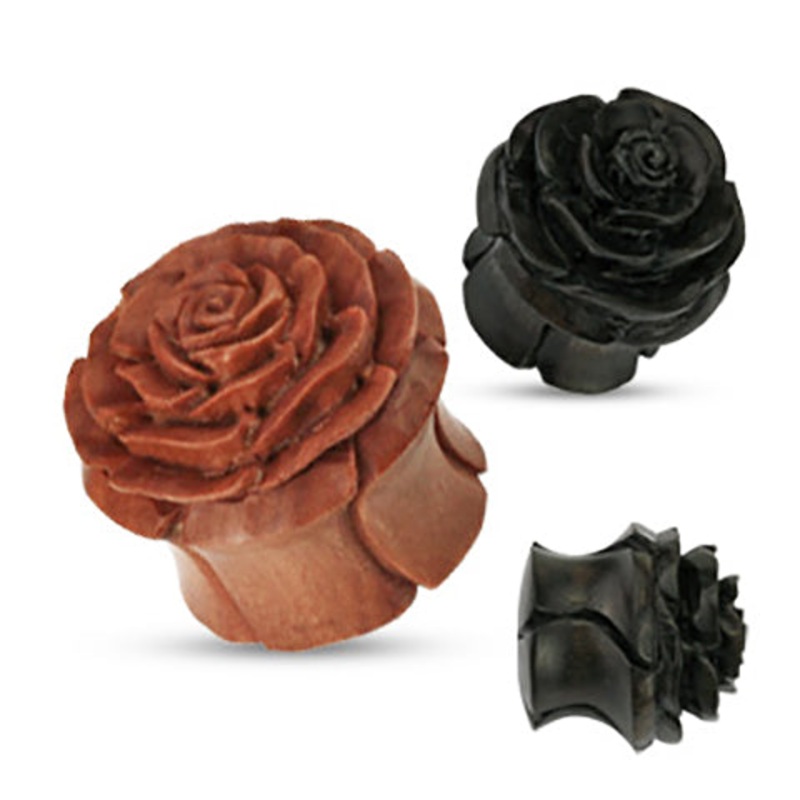 Rosebud Wood Plugs 0 gauge (8mm) Saba Wood Pair