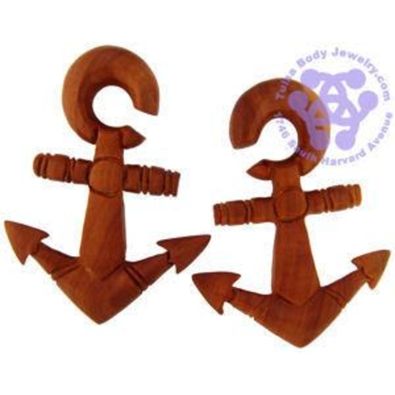 Saba Anchors Away Hangers by Oracle Body Jewelry 8 gauge (3mm) Saba Wood Pair
