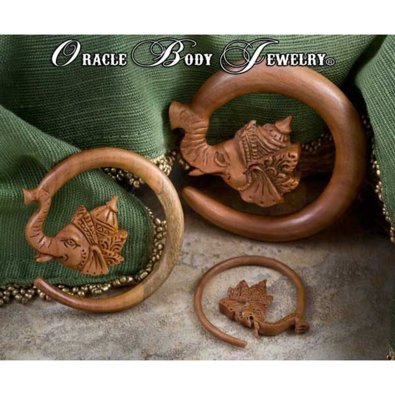 Saba Ganesha Hangers by Oracle Body Jewelry 6 gauge (4mm) Saba Wood Pair