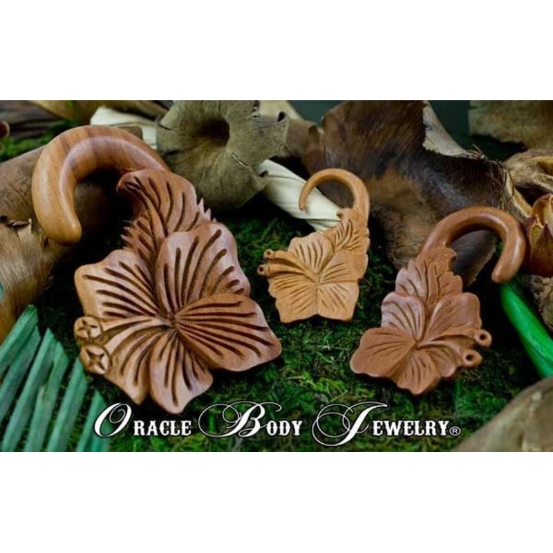 Saba Hibiscus Hangers by Oracle Body Jewelry 7/16 inch (11mm) Saba Wood Pair