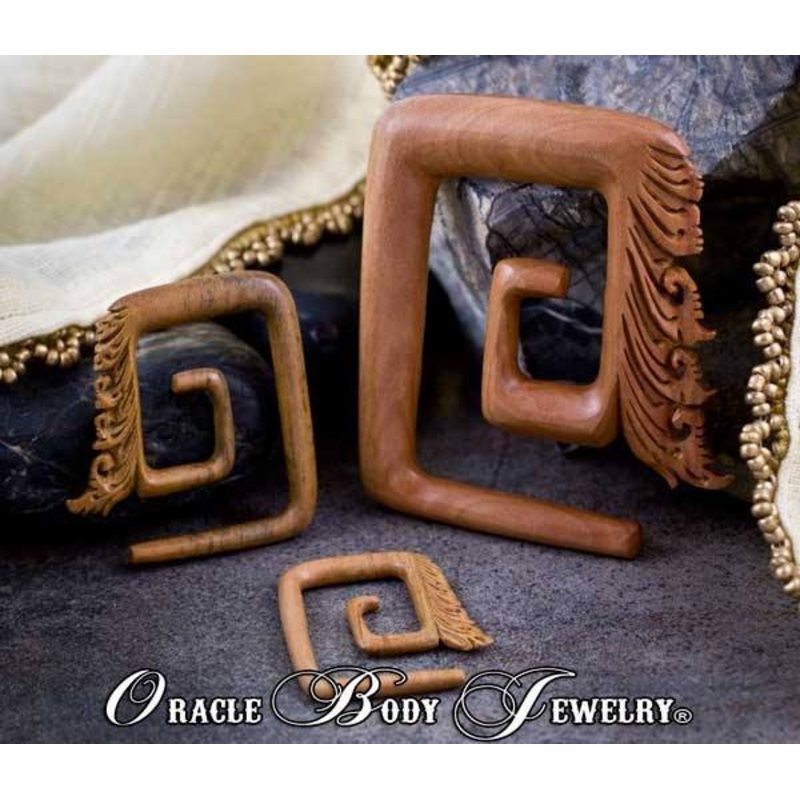 Saba Square Temple Spirals by Oracle Body Jewelry 7/16 inch (11mm) Saba Wood Pair