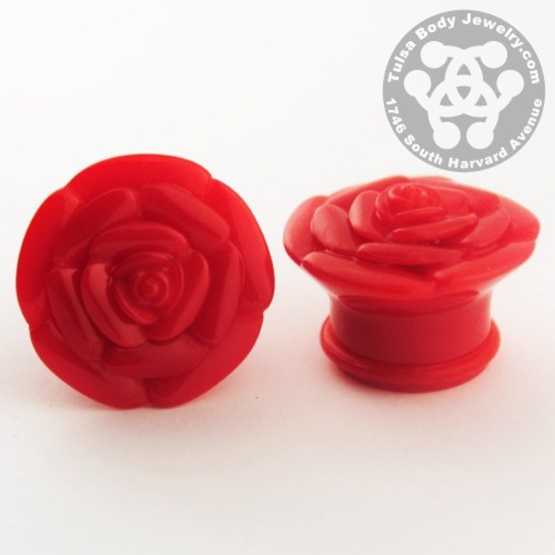 Single Flare Acrylic Rose Plugs 6 gauge (4mm) White Pair