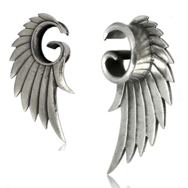 White Brass Angel Wing Tunnels 0 gauge (8mm) White Brass Pair