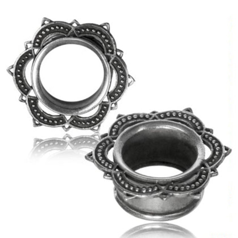 White Brass Bali Lotus Tunnels 0 gauge (8mm) White Brass Pair