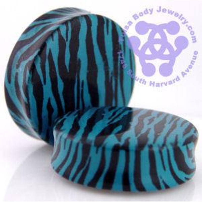 Aqua Blue Zebra Plugs 1-1/4 inch (32mm) Blue Pair