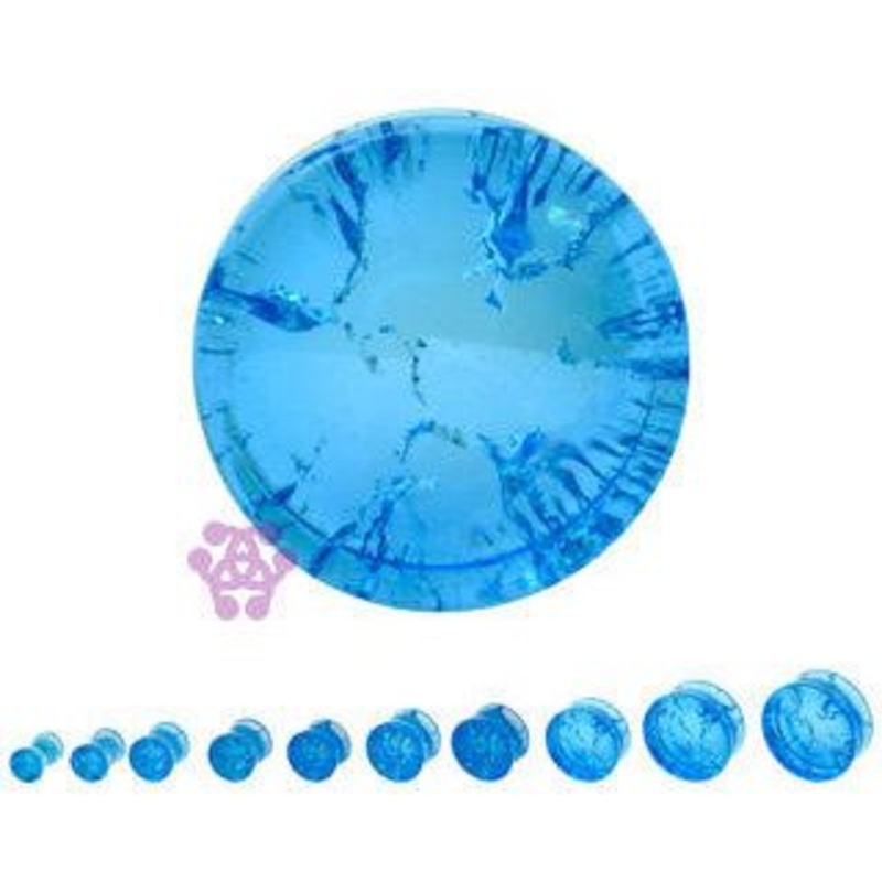 Aqua Glass Crackle Plugs 2 gauge (6mm) Aqua Pair