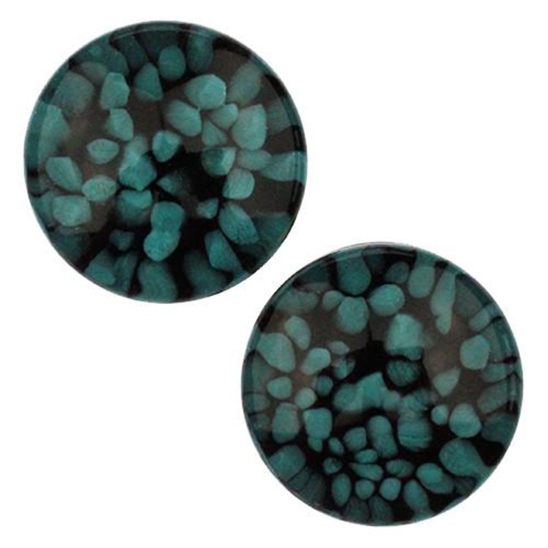Aqua Pebble Plugs by Glasswear Studios 1/2 inch (13mm) Aqua Black Pair