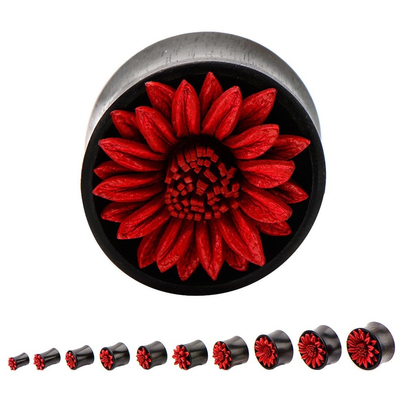 Arang Wood Leather Flower Plugs 00 gauge (9.5mm) Arang Wood Pair