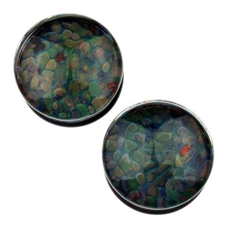 Aurora Pebble Plugs by Glasswear Studios 00 gauge (9mm) Aurora Black Pair