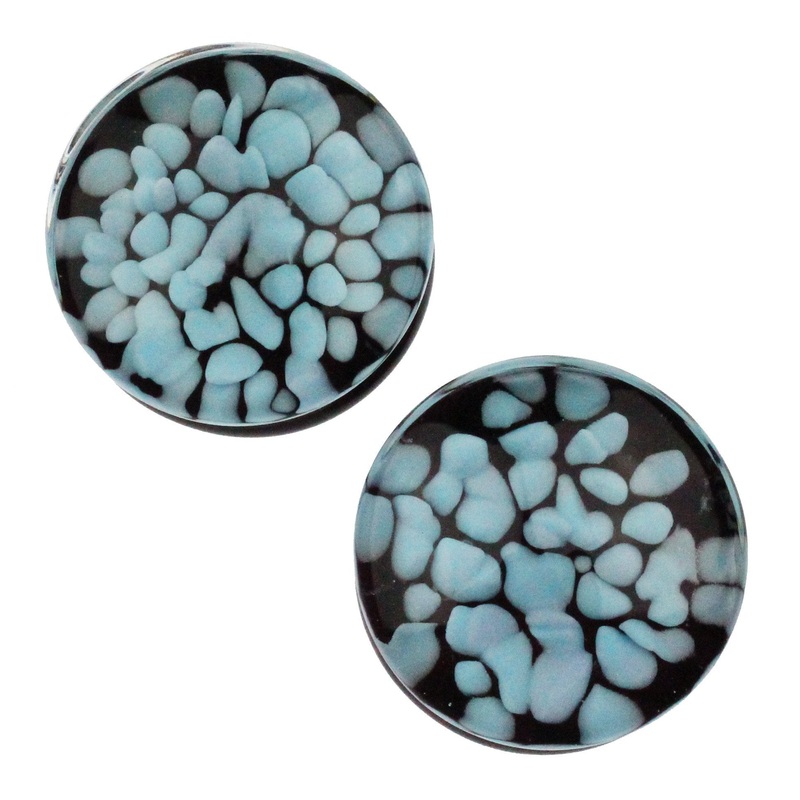 Baby Blue Pebble Plugs by Glasswear Studios 1/2 inch (13mm) Baby Blue Black Pair