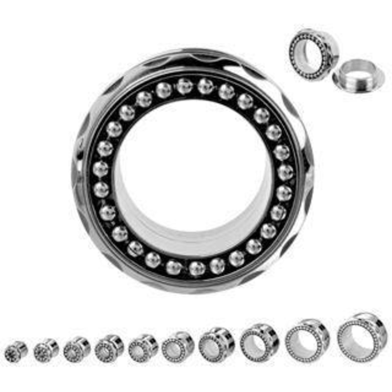 Beaded Screw-on Tunnels 1/2 inch (12mm) Stainless Steel Pair