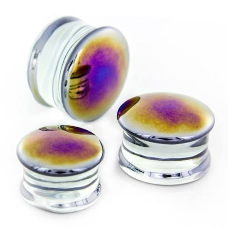 Black Oil Slick Glass Plugs 14mm ~ 9/16 inch Black Pair