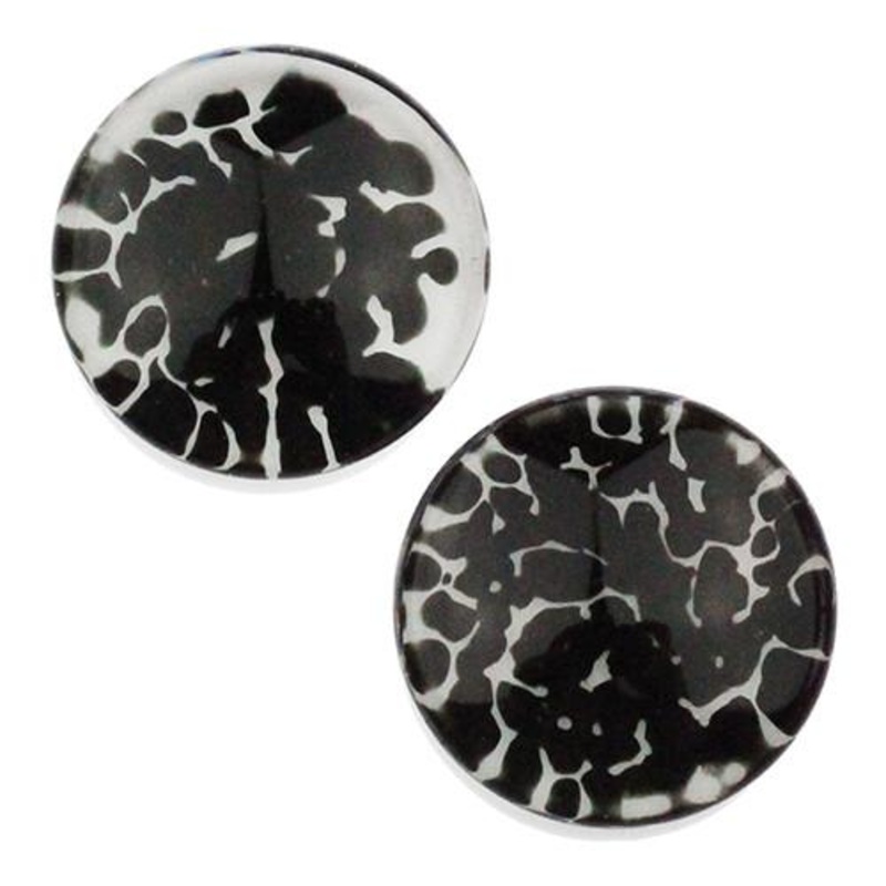 Black on White Pebble Plugs by Glasswear Studios 1/2 inch (13mm) Black White Pair